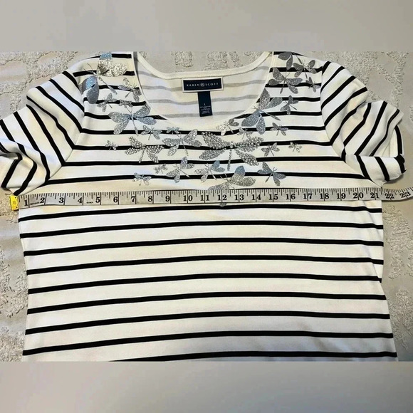 Karen Scott Womens Striped Embellished T Shirt - Picture 5 of 5